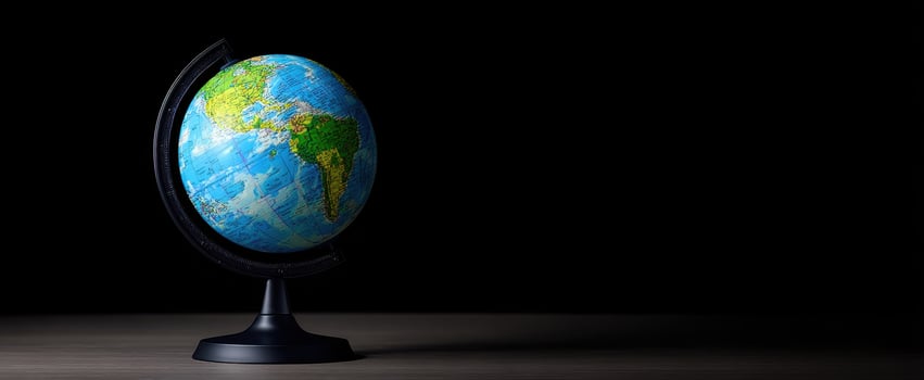 The Globe Showcasing Continents and Oceans Against a Black Background photo