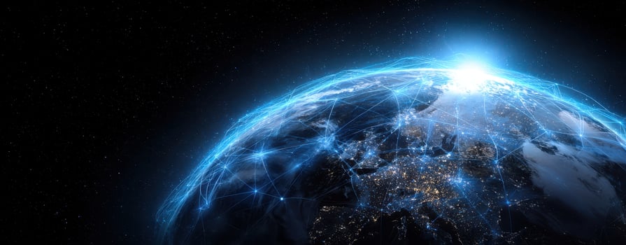 The Earth Illuminated by a Digital Network in Vast Space photo