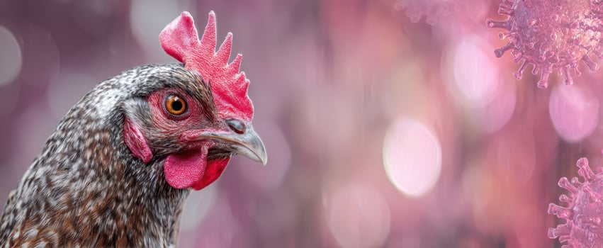 The close-up portrait of a chicken with a vibrant pink background photo