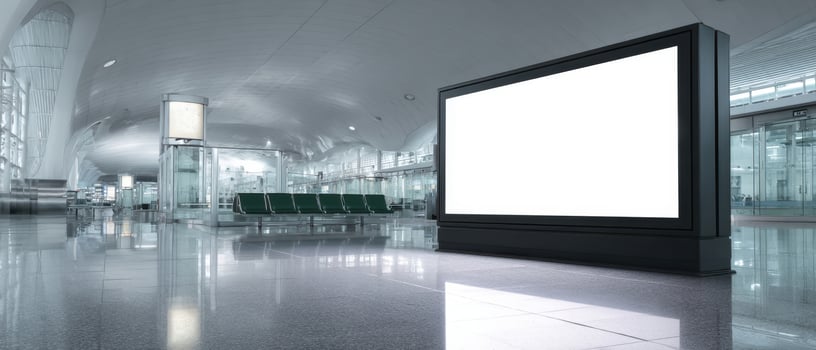 The Empty Airport Terminal Featuring a Large Digital Advertisement Screen photo