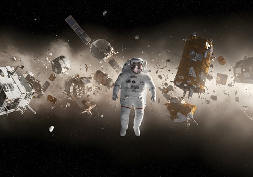 Astronaut in space debris field photo