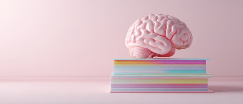 The Brain Represents Knowledge on a Stack of Colorful Books photo