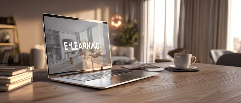 The laptop showcasing e-learning in a modern and inviting workspace. photo