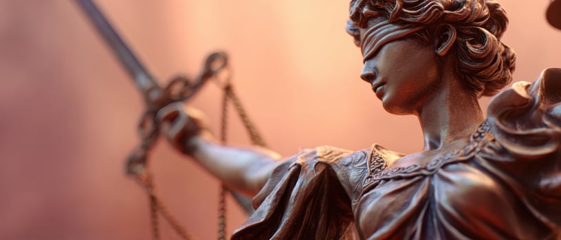 The blindfolded statue of Justice symbolizing fairness and equality in law. photo