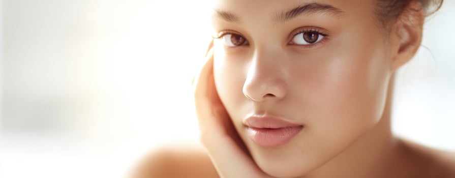 The captivating portrait of a young woman showcasing natural beauty and radiance. photo