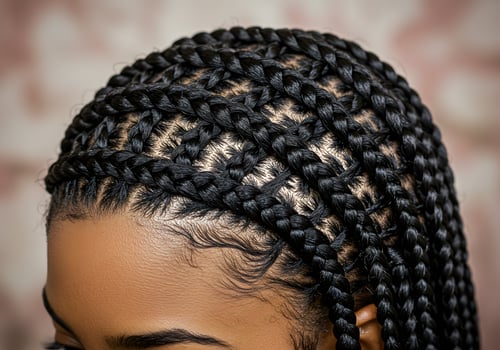 Intricate braids on black hair photo