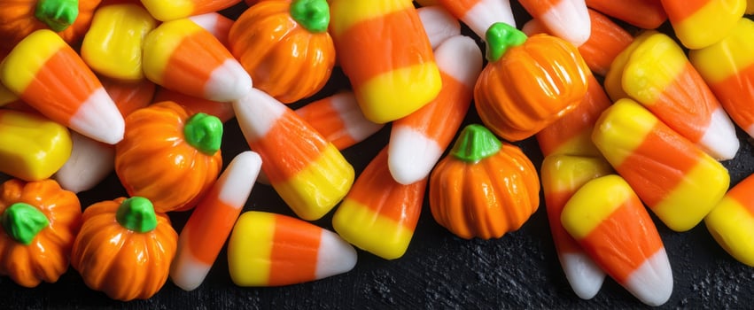 The colorful array of Halloween candy and pumpkin-shaped treats photo