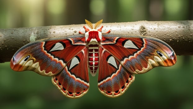 Atlas moth, a moth with a large red and white pattern photo