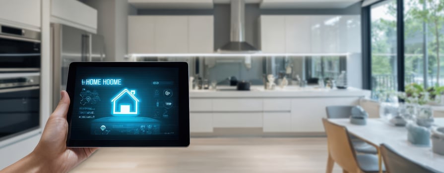 The Smart Tablet Control in a Modern Kitchen Setting with Elegant Design photo