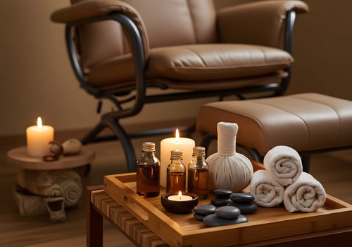 Relaxing spa setting with massage tools photo