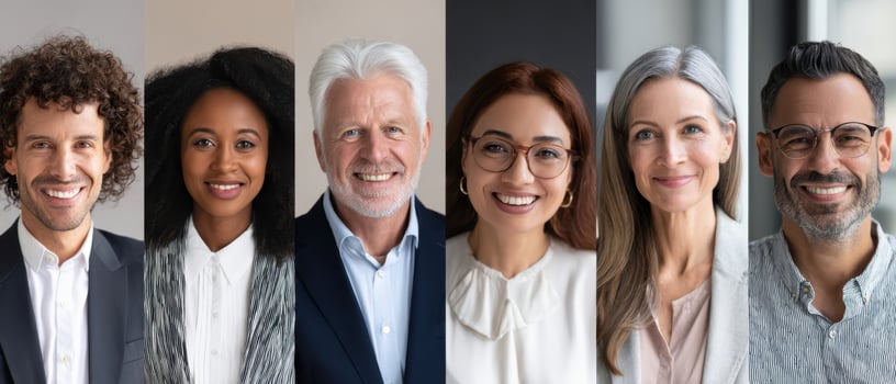 The diversity of smiling professionals representing teamwork and success in modern business. photo