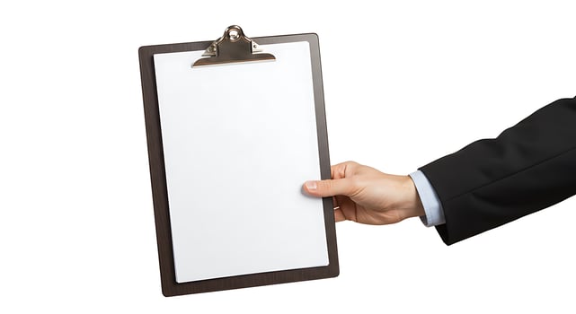 Clipboard Held by Hand with Blank Paper photo