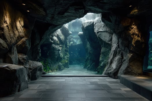Stunning aquarium with intricate rock formations and caverns photo