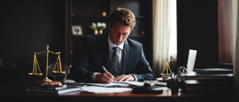 The Lawyer Analyzing Documents in a Professional Office Environment photo