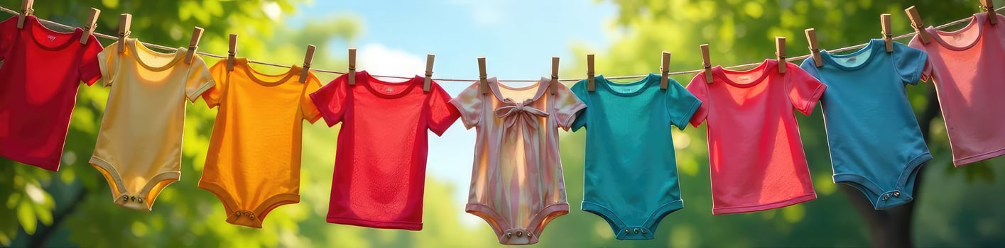 Colorful clothes hanging on a clothesline photo