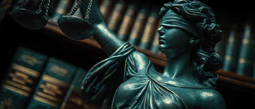 The Justice Statue Holding Scales in a Beautiful Legal Library Setting photo
