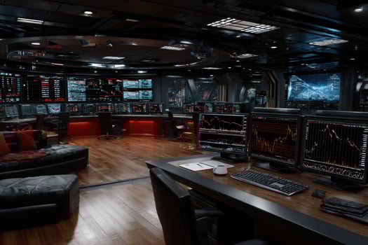 High-tech space with holographic economic data photo