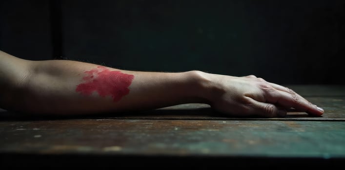 A person with a red mark on their arm photo