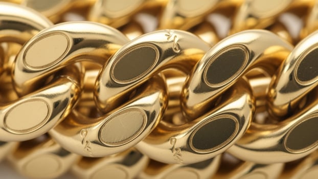 A close up of a gold chain with a large link photo
