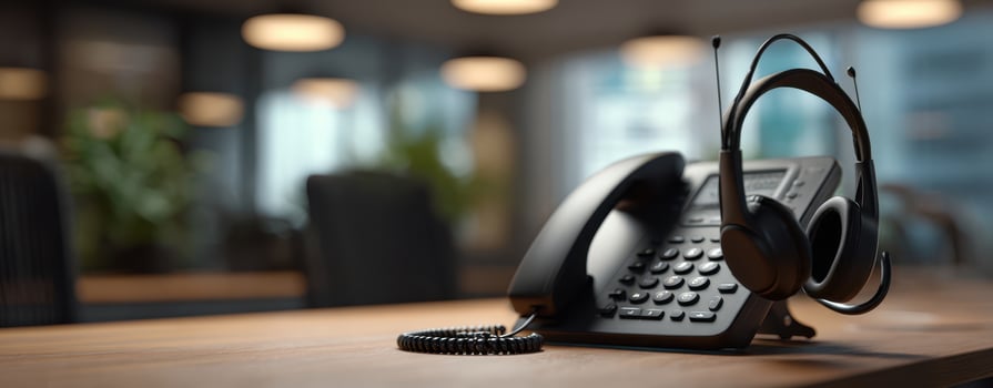 The modern office phone with headset for enhanced communication and productivity photo