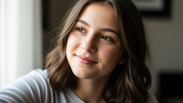 A young girl is looking at the camera photo