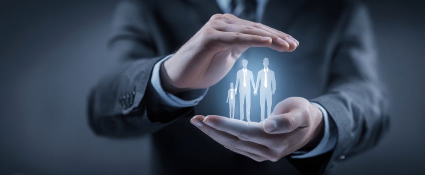 The Hands Protecting a Family Unit with Digital Hologram Representation photo