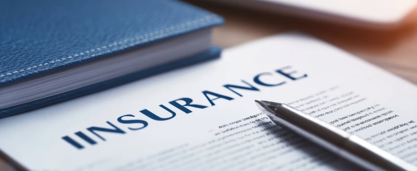 The insurance document with pen on wooden desk for financial planning. photo
