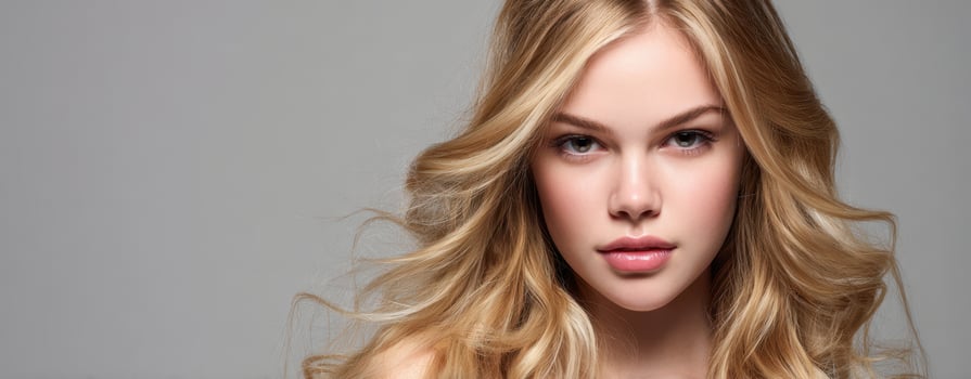 The captivating portrait of a young woman with stunning blonde hair and natural beauty. photo