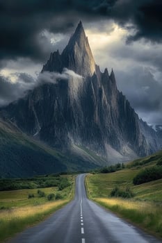 Mountainous road through dramatic sky photo