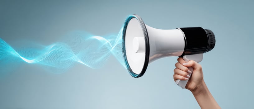 The megaphone emitting sound waves in a modern communication setting. photo
