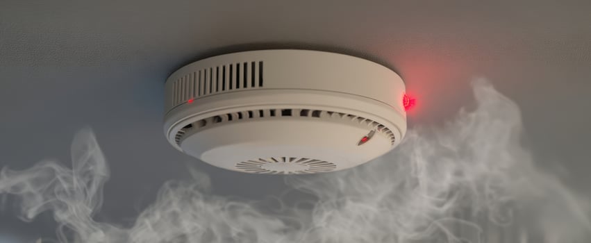 The smoke detector alerting to potential fire danger in a home environment. photo