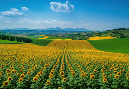 Panoramic sunflower field photo