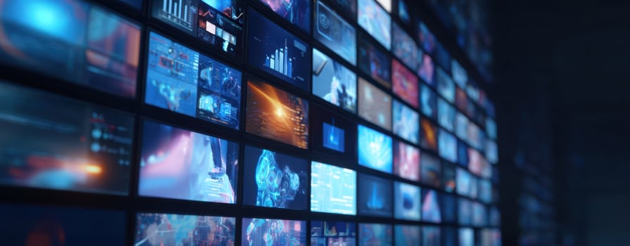 The innovative digital display showcasing a multitude of information screens. photo