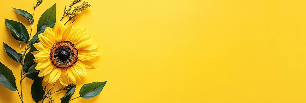 Bright yellow sunflower with leaves photo