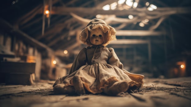 A vintage doll in an abandoned setting. photo