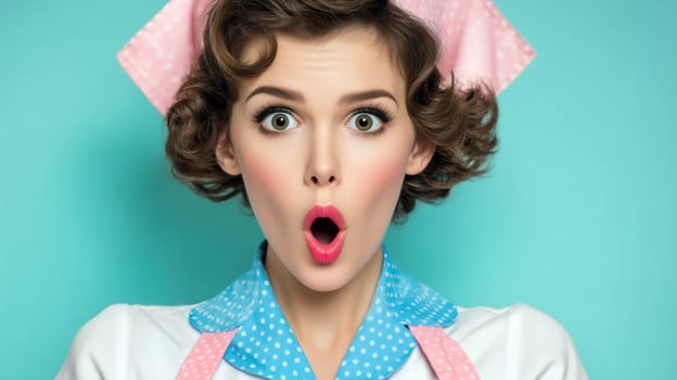 Surprised woman with retro hairstyle and expression photo