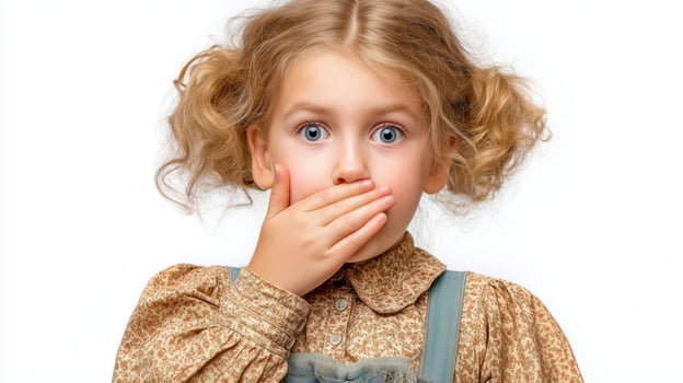 Surprised girl covering mouth in amazement. photo