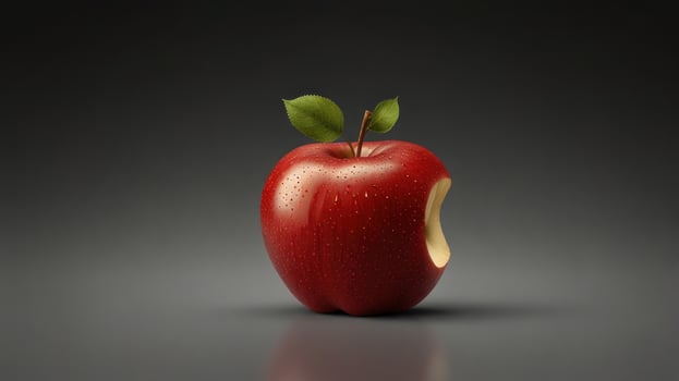 A bitten red apple on a gray surface photo
