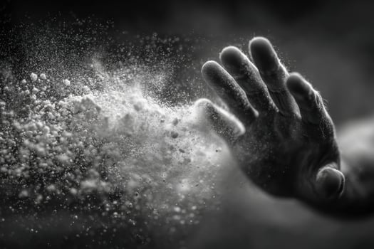 Black and white photo of a hand being thrown with powder