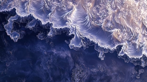 Abstract landscape of sculpted icy waves in shades of blue and gold photo
