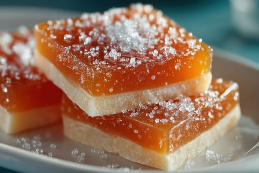 Three pieces of orange and sugar on a plate photo
