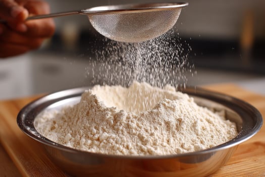 A person pouring flour into a bowl photo