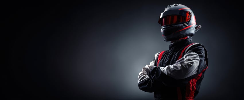 The determined race car driver ready for adrenaline-fueled competition. photo