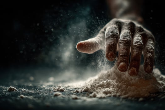 A hand is holding a piece of flour photo