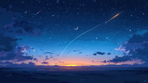 A breathtaking digital painting of a starry night sky over a serene landscape at sunrise photo