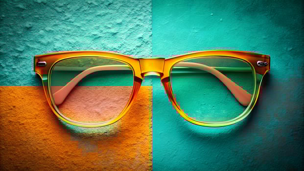 Vintage Orange Eyeglasses on Split Teal and Orange Textured Background with Soft Lighting photo