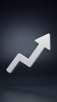Floating White 3D Zig-Zag Arrow Charting Upward Growth on a Dark Background photo