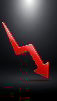 Glossy Red Jagged Arrow Plunging Downward on a Dark, Spotlit Background photo