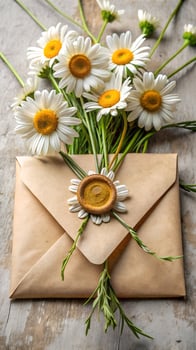 Daisies in a Rustic Kraft Envelope with Wax Seal bouquet daisies nestled photo