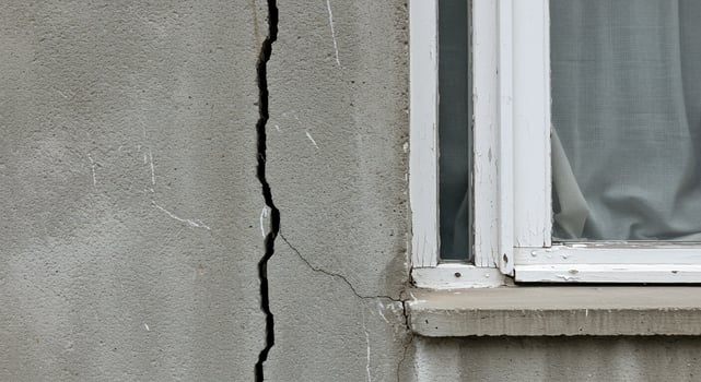 A crack in the wall of a house with a window photo